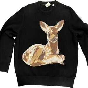 Burberry Fawn Sweater Wool Knit Men's Large Long Sleeve Intarsia Deer EUC